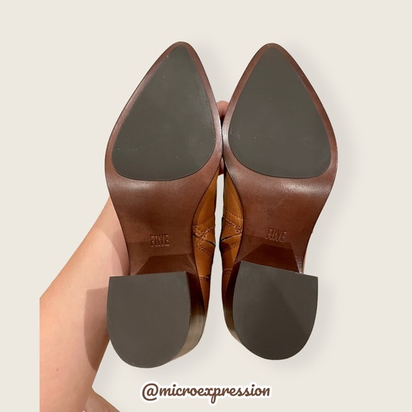 $428 Frye Flynn Short Cognac Brown Real Leather Zipper Block Heel Ankle Booties - Picture 13 of 15